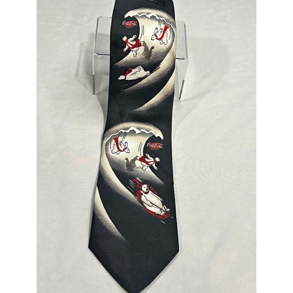 Coca-Cola Soda Theme Polar Bear Graphic Necktie - Black White Red Gray